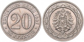 Kaiserreich Kleinmünzen 20 Pfennig 1887 A J. 6. 
Patina f.st