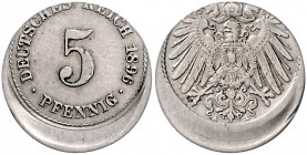 Kaiserreich Kleinmünzen 5 Pfennig 1896 A Verprägung: 25% dezentriert J. 12. 
 ss+