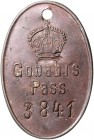 Deutsch-Südwestafrika Passmarke o.J. Gobabis Pass Nr. 3841, Rs: Kratzer 
m.Orig.Loch., 35x52mm 17,6g selten f.vz