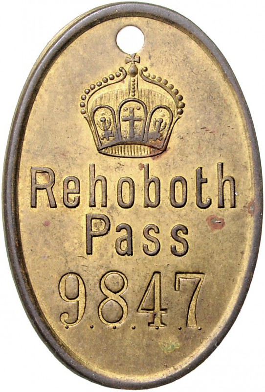 Deutsch-Südwestafrika Passmarke o.J. Rehoboth Pass Nr. 9847, Katholische und Eva...