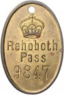 Deutsch-Südwestafrika Passmarke o.J. Rehoboth Pass Nr. 9847, Katholische und Evangelische Mission 
m.Orig.Loch., 35x52mm 17,6g gutes vz