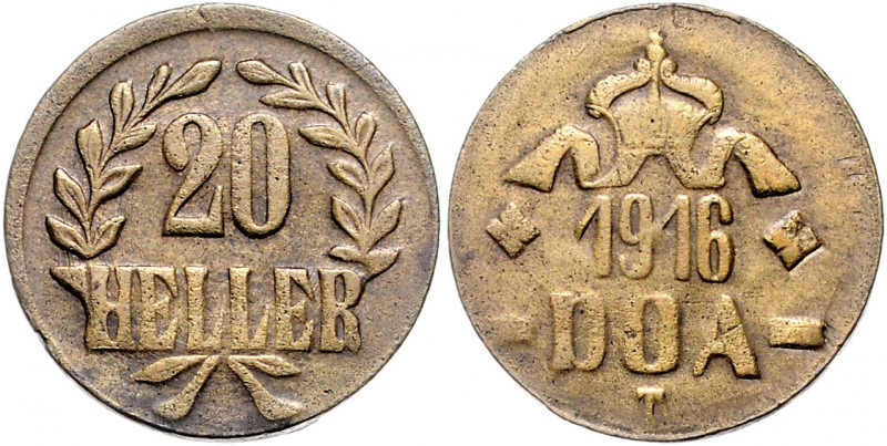 Deutsch-Ostafrika 20 Heller 1916 T Schleife unter Wertangabe / kleine Krone, Mes...
