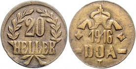 Deutsch-Ostafrika 20 Heller 1916 T Schleife unter Wertangabe / kleine Krone, Messing J. N727b. 
 gutes ss