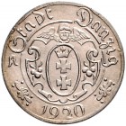 Nebengebiete - Danzig 10 Pfennig 1920 Einseitiger Silberabschlag der Wappenseite J. D1a. 
3,4g sehr selten vz
