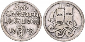 Nebengebiete - Danzig 1/2 Gulden 1923 J. D6. 
 vz