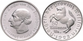Nebengebiete - Westfalen 50 Millionen Mark 1923 Späterer Silberabschlag der Hamburger Münze (2001) J. zuN26. 
25,3g f.st