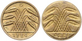 Weimarer Republik 5 Pfennig 1924 G zweimal Ährenseite, einmal incus J. zu308 /316. 
 vz