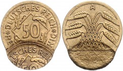 Weimarer Republik 50 Rentenpfennig 1924 A Fehlprägung: Wertseite zweimal beprägt J. zu310. 
 vz