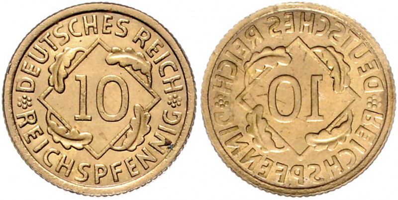 Weimarer Republik 10 Reichspfennig o.J. A Fehlprägung: zweimal Wertseite, einmal...