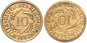 Weimarer Republik 10 Reichspfennig o.J. A Fehlprägung: zweimal Wertseite, einmal incus J. zu317. 
 vz