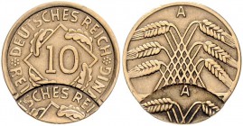 Weimarer Republik 10 Reichspfennig 1924 A Fehlprägung: Wertseite zweimal beprägt J. zu317. 
 vz-