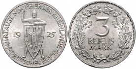 Weimarer Republik 3 Reichsmark 1925 G Zur Jahrtausendfeier der Rheinlande J. 321. 
 vz
