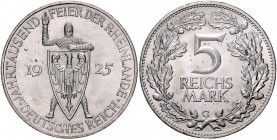 Weimarer Republik 5 Reichsmark 1925 G Zur Jahrtausendfeier der Rheinlande J. 322. 
 vz-st