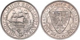 Weimarer Republik 5 Reichsmark 1927 A 100 Jahre Bremerhaven J. 326. 
winz.Kr. PP