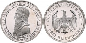 Weimarer Republik 3 Reichsmark 1927 F 450 Jahre Universität Tübingen J. 328. 
 PP
