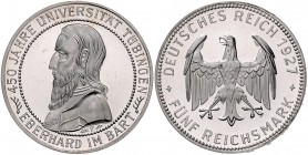 Weimarer Republik 5 Reichsmark 1927 F 450 Jahre Universität Tübingen J. 329. 
winz.Kr. PP