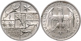 Weimarer Republik 3 Reichsmark 1927 A 400 Jahre Philipps-Universität Marburg J. 330. 
 st-