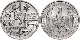 Weimarer Republik 3 Reichsmark 1927 A 400 Jahre Philipps-Universität Marburg J. 330. 
 f.st