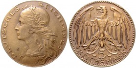 Weimarer Republik 5 Reichsmark 1925 Motivprobe in Bronze von Karl Goetz, dickerer Schrötling J. zu331. Schaaf 331G2. Kien. 352. 
21,05g vz