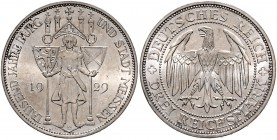 Weimarer Republik 3 Reichsmark 1929 E 1000 Jahre Burg und Stadt Meissen J. 338. 
 vz-st