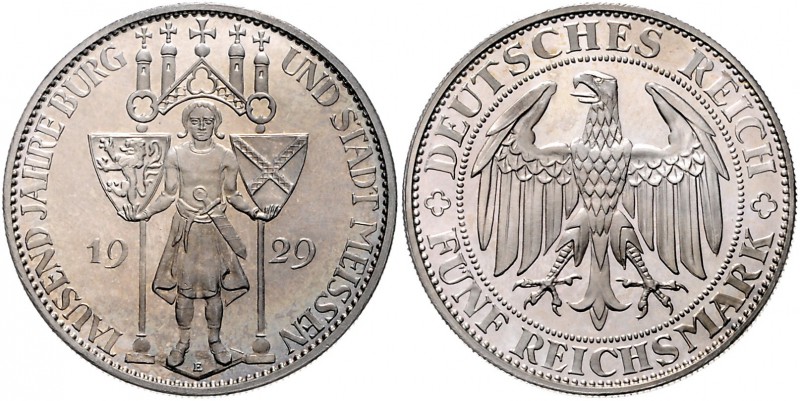 Weimarer Republik 5 Reichsmark 1929 E 1000 Jahre Burg und Stadt Meissen J. 339. ...