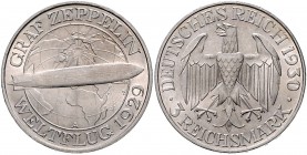 Weimarer Republik 3 Reichsmark 1930 A Zum Weltflug des Graf Zeppelin" 1929 J. 342. "
 st-