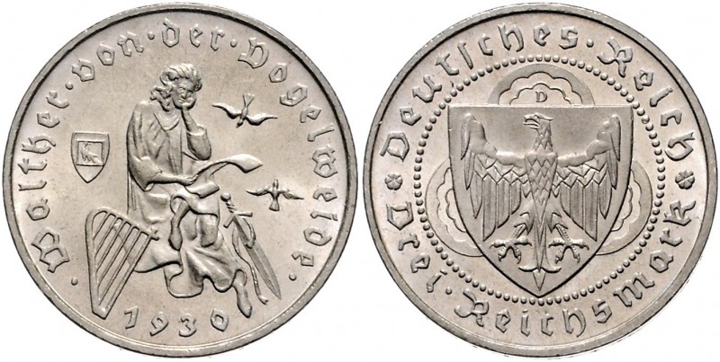 Weimarer Republik 3 Reichsmark 1930 D Zum 700. Todestag von Walther von der Voge...