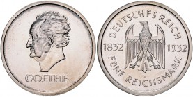 Weimarer Republik 5 Reichsmark 1932 J Zum 100. Todestag Goethes J. 351. 
 vz+