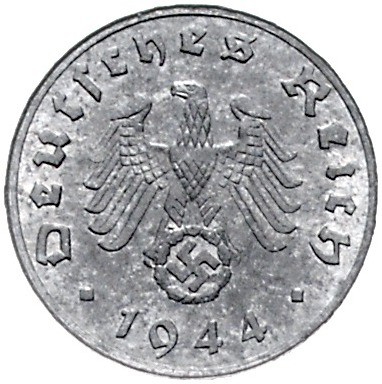 Drittes Reich 1 Reichspfennig 1944 einseitiger Abschlag der Wappenseite in Norma...