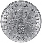 Drittes Reich 1 Reichspfennig 1944 einseitiger Abschlag der Wappenseite in Normalgewicht J. zu369. Schaaf -. Beckenb. -. 
1,8g, sehr selten vz