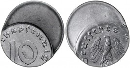 Drittes Reich 10 Reichspfennig o.J. (1940-45) Fehlprägung: 40% dezentriert geprägt J. zu371. 
sehr selten vz