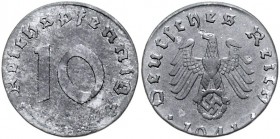 Drittes Reich 10 Reichspfennig 1941 E Fehlprägung: auf zu kleiner 5 Pfennig Ronde (J. 370) geprägt J. zu370 /371. 
nur 2,5g, sehr selten vz