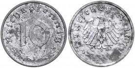 Alliierte Besatzung 1945-1948 10 Reichspfennig o.J. Fehlprägung: ohne Jahreszahl geprägt J. zu375. 
Patina vz