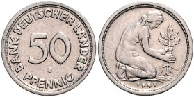 Bundesrepublik Deutschland 50 Pfennig 1949 G Fehlprägung: mit glattem Rand statt Riffelrand J. zu379. Schaaf -. 
 ss