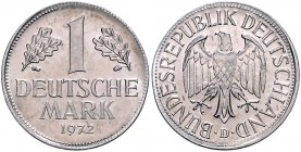Bundesrepublik Deutschland 1 Deutsche Mark 1972 D Probeprägung in Aluminium, Rand glatt ohne Randschrift J. zu385. 
außerordentlich selten vz-st