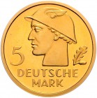 Bundesrepublik Deutschland 5 Deutsche Mark o.J. (1951) einseitige Motivprobe in Gold (!), Merkurkopf, davor Wertzahl, darunter Deutsche Mark, geprägt ...