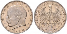 Bundesrepublik Deutschland 2 Deutsche Mark 1957 Max Planck, Probeprägung mit unfertigem Prägestempel ohne Münzzeichen J. zu392. Schaaf -. Beckenb. -. ...