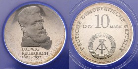 DDR 10 Mark 1979 Zum 175. Geburtstag von Ludwig Feuerbach J. 1574. 
verplombt PP