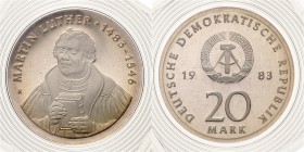 DDR 20 Mark 1983 Zum 500. Geburtstag von Martin Luther J. 1591. 
verplombt PP