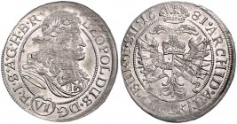 RDR - Österreich Leopold I. 1658-1705 6 Kreuzer 1681 FIK Oppeln Her. 1229. 
sehr selten vz-st