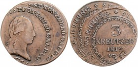RDR - Österreich Franz II./ I. 1792-1835 3 Kreuzer 1812 Fehlprägung: Vorder- und Rückseite zweimal geprägt 
 ss-vz
