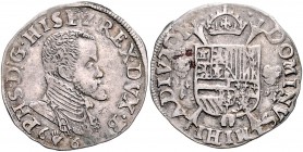 Belgien - Brabant Philipp II. von Spanien 1555-1576 1/5 Ecu 1566 Antwerpen für diesen Typ überdurchschnittliche Erhaltung 
 ss+