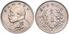 China Republik 1911-1949 10 Cents o.J. Year 3 (1914) Yuan Shikai KM Y#326. 
 ss-vz