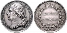 Frankreich Louis XVIII. 1814-1824 Silbermedaille o.J. (v. Gatteaux) auf sein Protektorat der Académie française 
winz.Rf. 33,0mm 12,8g vz