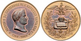 Frankreich Napoléon III. 1852-1871 Bronzemedaille 1869 vergoldet (unsign.) a.d. 100. Geburtstag von Napoleon I. 
kl.Rf., 50,4mm 49,4g vz