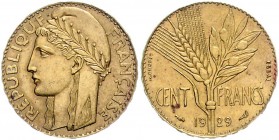 Frankreich III. République 1871-1940 100 Francs 1929 ESSAI Probe von Dropsy in Br.-Aluminium Gad. 1140. 
winz. Fl. u. Kr. vz