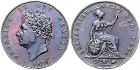 Großbritannien George IV. 1820-1830 1/2 Penny 1827 KM 692. 
kl.Kr. ss-vz