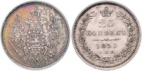 Russland Nikolai I. 1825-1855 20 Kopeken 1853 HI KM C#165. Bitkin 344. 
 f.vz