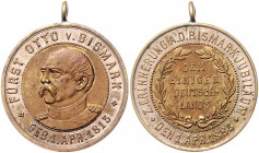 Sammlung Otto v. Bismarck Messingmedaille 1885 auf seinen 70. Geburtstag Bennert 376. Slg. Bö. -. 
28,4mm 11,6g m.Orig.Öse, Versilberungsreste ss-vz...