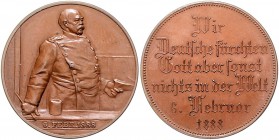 Sammlung Otto v. Bismarck Bronzemedaille 1888 (v. Lauer, unsign.) auf seine Reichstagsrede Bennert 57N. Slg. Bö. 5151 (Ag). 
30,4mm 9,8g f.st